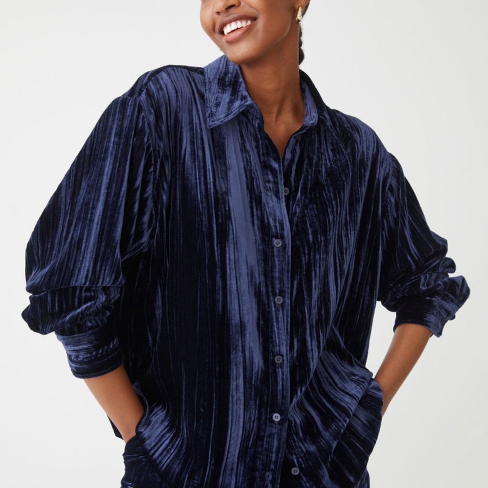 & Other Stories Oversized Velvet Shirt Blue Oversized Size Small
